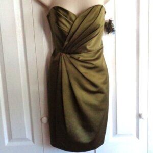 New DAVIDS BRIDAL Satin Strapless Spaghetti Strap Dress Sz 4 Fern Green